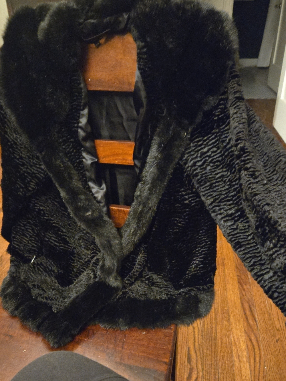 Black Faux Fur Trim Jacket - Women's Coat